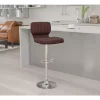 Buy 🔔 Contemporary Brown Vinyl Adjustable Height Barstool with Vertical Stitch Back and Chrome Base by Belnick 🔥