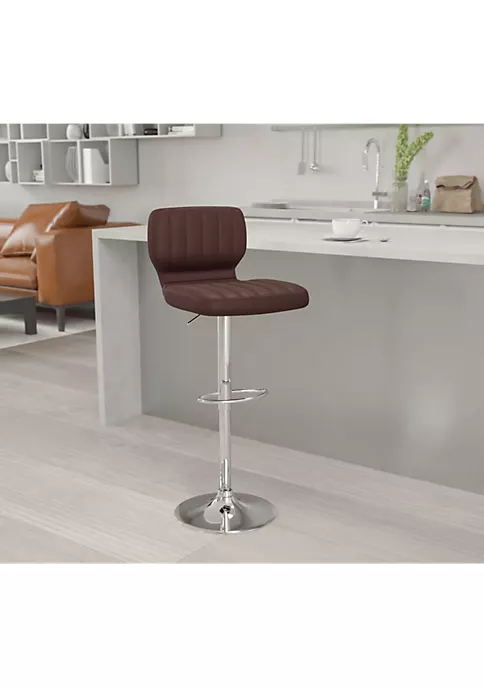 Buy π Contemporary Brown Vinyl Adjustable Height Barstool with Vertical Stitch Back and Chrome Base by Belnick π₯ 2 Buy π Contemporary Brown Vinyl Adjustable Height Barstool with Vertical Stitch Back and Chrome Base by Belnick π₯ - Image 2