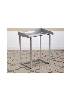 Buy ⭐ Contemporary Clear Tempered Glass Desk with Raised Cable Management Border and Silver Metal Frame - NANYLCD1234GG by Belnick 👍