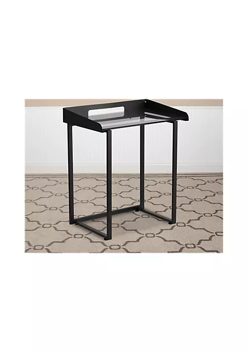 New βοΈ Contemporary Clear Tempered Glass Desk with Raised Cable Management Border and Black Metal Frame by Belnick π 2 New βοΈ Contemporary Clear Tempered Glass Desk with Raised Cable Management Border and Black Metal Frame by Belnick π - Image 2