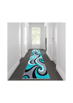 Cheap 🎉 Athos Collection 3' x 10' Turquoise Abstract Area Rug - Olefin Rug with Jute Backing - Hallway, Entryway, or Bedroom by Belnick 🌟