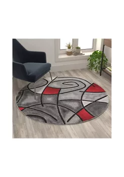 Cheap 🎁 Jubilee Collection 5' x 5' Round Red Abstract Area Rug - Olefin Rug with Jute Backing - Living Room, Bedroom, Family Room by Belnick 😀