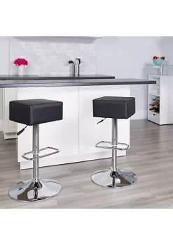 Best Pirce 👏 Contemporary Black Vinyl Adjustable Height Barstool with Square Seat and Chrome Base by Belnick 😍