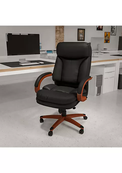 Wholesale π High Back Black LeatherSoft Executive Ergonomic Office Chair with Synchro-Tilt Mechanism, Mahogany Wood Base and Arms by Belnick π 2 Wholesale π High Back Black LeatherSoft Executive Ergonomic Office Chair with Synchro-Tilt Mechanism, Mahogany Wood Base and Arms by Belnick π - Image 2