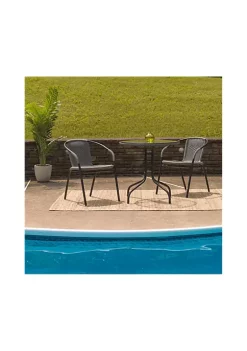 Promo 🛒 28'' Round Tempered Glass Metal Table with Gray Rattan Edging by Belnick 😍