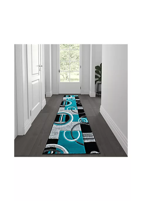 Budget π Audra Collection 2' x 7' Turquoise Geometric Abstract Area Rug - Olefin Rug with Jute Backing - Entryway, Living Room, or Bedroom by Belnick β 1 Budget π Audra Collection 2' x 7' Turquoise Geometric Abstract Area Rug - Olefin Rug with Jute Backing - Entryway, Living Room, or Bedroom by Belnick β