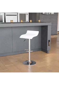 Brand new โค๏ธ Contemporary White Vinyl Adjustable Height Barstool with Solid Wave Seat and Chrome Base by Belnick ๐ฅ