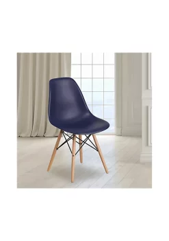 Flash Sale ⌛ Elon Series Navy Plastic Chair with Wooden Legs by Belnick 🥰