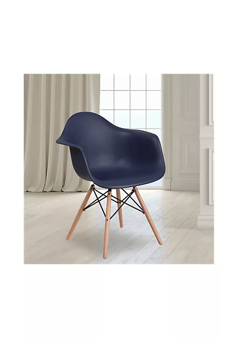 New 🎁 Alonza Series Navy Plastic Chair with Wooden Legs by Belnick 🔥 1 New 🎁 Alonza Series Navy Plastic Chair with Wooden Legs by Belnick 🔥