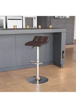 Flash Sale π€© Contemporary Brown Vinyl Adjustable Height Barstool with Quilted Wave Seat and Chrome Base by Belnick π