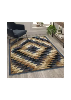 Discount 😍 Teagan Collection Southwestern Blue Area Rug - Olefin Rug with Jute Backing - Entryway, Living Room, Bedroom by Belnick 🤩