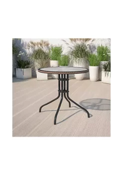 New βοΈ 28'' Round Tempered Glass Metal Table with Dark Brown Rattan Edging by Belnick β€οΈ