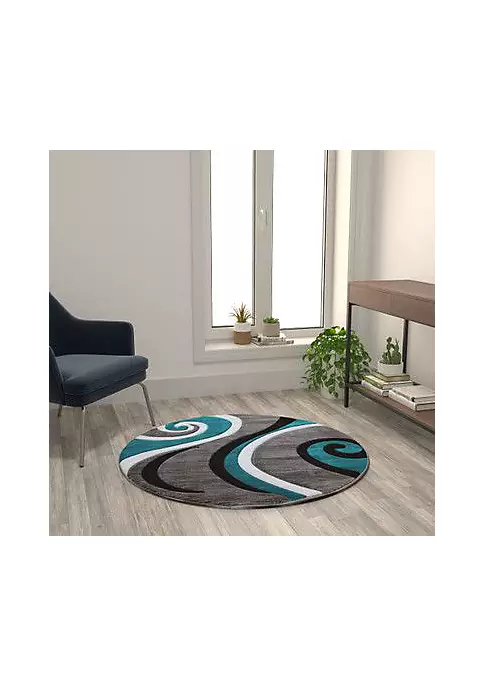 Discount โค๏ธ Athos Collection 4' x 4' Turquoise Abstract Area Rug - Olefin Rug with Jute Backing - Hallway, Entryway, or Bedroom by Belnick ๐ 2 Discount โค๏ธ Athos Collection 4' x 4' Turquoise Abstract Area Rug - Olefin Rug with Jute Backing - Hallway, Entryway, or Bedroom by Belnick ๐ - Image 2