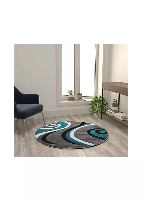 Discount โค๏ธ Athos Collection 4' x 4' Turquoise Abstract Area Rug - Olefin Rug with Jute Backing - Hallway, Entryway, or Bedroom by Belnick ๐ 3 Discount โค๏ธ Athos Collection 4' x 4' Turquoise Abstract Area Rug - Olefin Rug with Jute Backing - Hallway, Entryway, or Bedroom by Belnick ๐ - Image 3