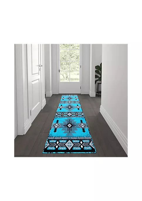 Cheap 🎉 Mohave Collection 2' x 7' Turquoise Traditional Southwestern Style Area Rug - Olefin Fibers with Jute Backing by Belnick ⌛ 1 Cheap 🎉 Mohave Collection 2' x 7' Turquoise Traditional Southwestern Style Area Rug - Olefin Fibers with Jute Backing by Belnick ⌛
