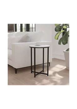 Flash Sale 😍 Hampstead Collection End Table - Modern White Marble Finish Accent Table with Crisscross Matte Black Frame by Belnick 🤩