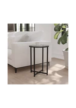 Flash Sale 😉 Greenwich Collection End Table - Modern Clear Glass Accent Table with Crisscross Matte Black Frame by Belnick 💯