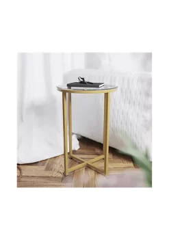 Flash Sale π Greenwich Collection End Table - Modern Clear Glass Accent Table with Crisscross Brushed Gold Frame by Belnick π