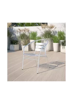 New 👍 Commercial Aluminum Indoor Outdoor Restaurant Stack Chair with Triple Slat Back and Arms by Belnick ⌛