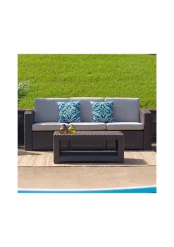 Discount 👍 Chocolate Brown Faux Rattan Sofa with All Weather Beige Cushions by Belnick 😉