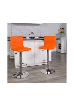 Outlet 🛒 2 Pack Modern Orange Vinyl Adjustable Bar Stool with Back, Counter Height Swivel Stool with Chrome Pedestal Base by Belnick 🔥