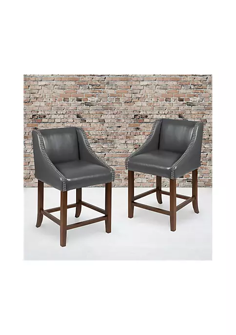 Best Pirce ⭐ Carmel Series 24" High Transitional Walnut Counter Height Stool with Nail Trim in Dark Gray LeatherSoft, Set of 2 by Belnick 💯 1 Best Pirce ⭐ Carmel Series 24" High Transitional Walnut Counter Height Stool with Nail Trim in Dark Gray LeatherSoft, Set of 2 by Belnick 💯