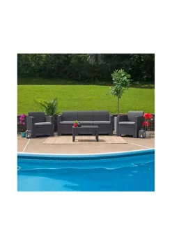 Flash Sale 🌟 Dark Gray Faux Rattan Sofa with All-Weather Light Gray Cushions by Belnick ✔️