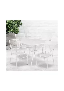 Best Pirce 🥰 Commercial Grade 35.5" Square Indoor Outdoor Steel Patio Table Set with 4 Square Back Chairs by Belnick 🤩