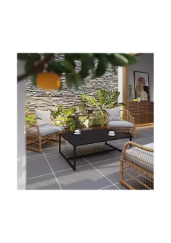 Best deal 🎁 Outdoor Patio Coffee Table Commercial Grade Black Coffee Table for Deck Porch or Poolside Steel Square Leg Frame by Belnick 🧨