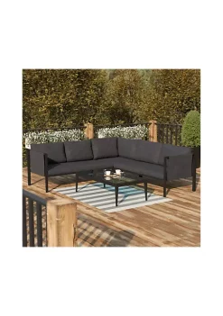 Deals 🔔 Indoor/Outdoor Sectional with Cushions Modern Steel Framed Chair with Dual Storage Pockets Black with Charcoal Cushions by Belnick 🛒