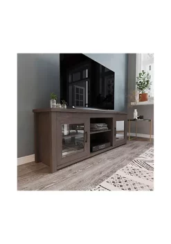 New 🔥 Sheffield Classic TV Stand up to 80" TVs - Modern Black Wash Finish with Full Glass Doors - 65" Engineered Wood Frame - 3 Shelves by Belnick 🥰