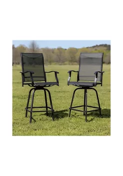 Promo 😍 Patio Bar Height Stools Set of 2 All Weather Textilene Swivel Patio Stools and Deck Chairs with High Back & Armrests in Black by Belnick 👏