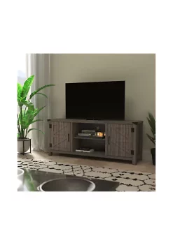 New 🥰 Ayrith Modern Farmhouse Barn Door TV Stand - Gray Wash Oak for TV's up to 65 Inches - 59" Entertainment Center with Adjustable Shelf by Belnick 👍