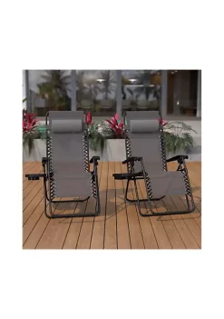 Flash Sale ✨ Adjustable Folding Mesh Zero Gravity Reclining Lounge Chair with Pillow and Cup Holder Tray in Gray Set of 2 by Belnick 🌟