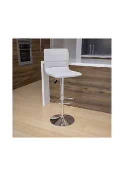 Cheapest 😀 Modern White Vinyl Adjustable Bar Stool with Back, Counter Height Swivel Stool with Chrome Pedestal Base by Belnick 😀
