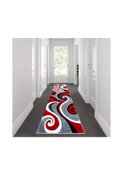 Coupon π Athos Collection Red Abstract Area Rug - Olefin Rug with Jute Backing - Hallway, Entryway, or Bedroom by Belnick π