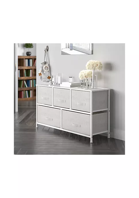 New π 5 Drawer Wood Top White Cast Iron Frame Vertical Storage π Dresser with Light Gray Easy Pull Fabric Drawers by Belnick π 1 New π 5 Drawer Wood Top White Cast Iron Frame Vertical Storage π Dresser with Light Gray Easy Pull Fabric Drawers by Belnick π