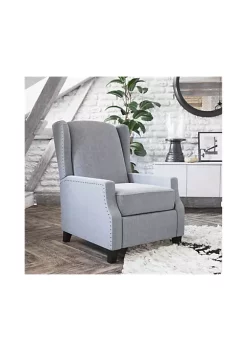 Cheapest π₯ Prescott Traditional Style Slim Push Back Recliner Chair-Wingback Recliner with Gray Polyester Fabric Upholstery-Accent Nail Trim by Belnick π