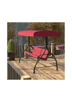 Brand new ⌛ 3-Seat Outdoor Steel Converting Patio Swing Canopy Hammock with Cushions / Outdoor Swing Bed (Maroon) by Belnick ❤️