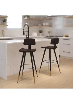 Best Pirce 👏 Kora Commercial Grade Low Back Barstools-Brown LeatherSoft Upholstery-Black Iron Frame-Integrated Footrest-Gold Tipped Legs-Set of 2 by Belnick 🧨
