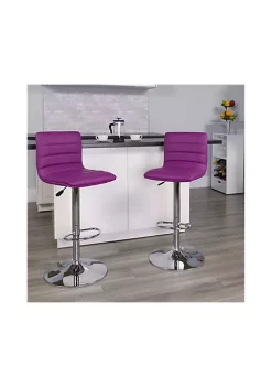Outlet 😉 2 Pack Modern Purple Vinyl Adjustable Bar Stool with Back, Counter Height Swivel Stool with Chrome Pedestal Base by Belnick 🌟