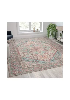 Brand new ✔️ Distressed Vintage Medallion Area Rug - Blue Multi Polyester by Belnick 😀