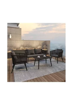 Flash Sale ⌛ Kierra Black All Weather 4 Piece Woven Conversation Set with Gray Zippered Removable Cushions & Metal Coffee Table by Belnick 😍