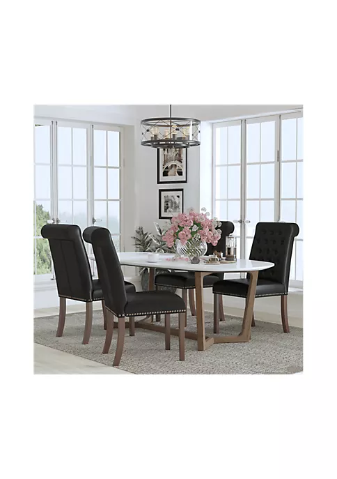 Cheap π€© Set of 4 HERCULES Series Black LeatherSoft Parsons Chairs with Rolled Back, Accent Nail Trim and Walnut Finish by Belnick π 1 Cheap π€© Set of 4 HERCULES Series Black LeatherSoft Parsons Chairs with Rolled Back, Accent Nail Trim and Walnut Finish by Belnick π