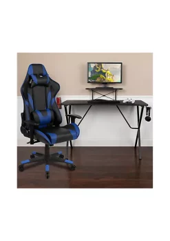 Budget 😉 Black Gaming Desk and Blue Reclining Gaming Chair Set with Cup Holder, Headphone Hook, and Monitor/Smartphone Stand by Belnick ❤️