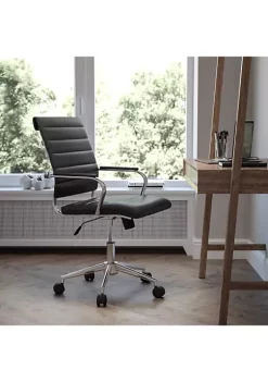 Buy β€οΈ Mid-Back Black LeatherSoft Contemporary Ribbed Executive Swivel Office Chair - BT20595M1BKGG by Belnick β€οΈ