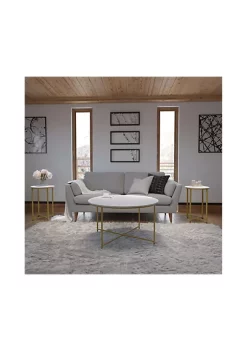 Flash Sale ⌛ Hampstead Collection Coffee and End Table Set - White Marbled Laminate Top & Brushed Gold Crisscross Frame, 3 Piece Table Set by Belnick 😉
