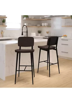 Best reviews of 😍 Kenzie Commercial Grade Mid-Back Barstools - Brown LeatherSoft Upholstery - Black Iron Frame with Integrated Footrest - Set of 2 by Belnick ❤️