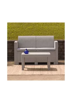 Hot Sale π Light Gray Faux Rattan Loveseat with All Weather Light Gray Cushions by Belnick π