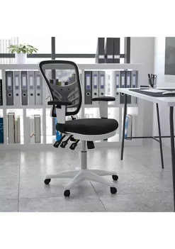 Outlet 🌟 Mid-Back Black Mesh Multifunction Executive Swivel Ergonomic Office Chair with Adjustable Arms and White Frame by Belnick 😉